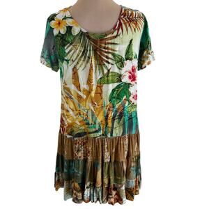 Vintage Y2K Jam's World Tropical Floral Print Tiered Dress
